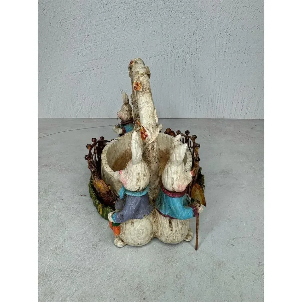 Vintage Easter Bunny‎ Basket Decoration with Handle Multicolor 1980s